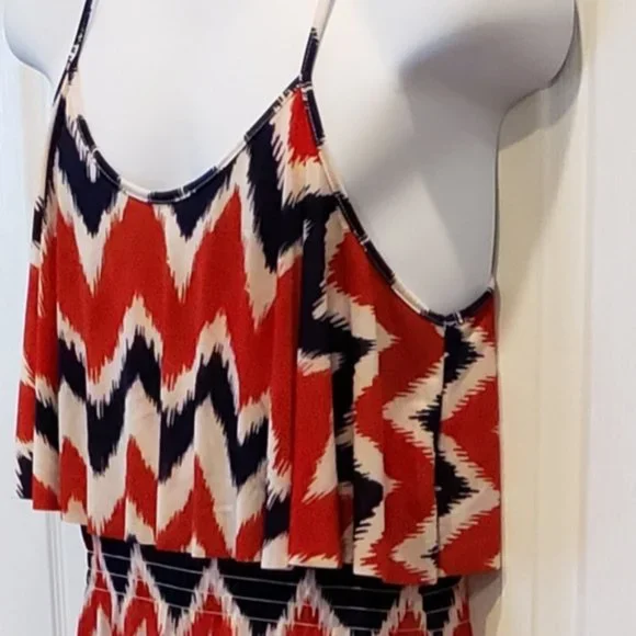 West Loop Size Large Red White Blue Print Maxi Dress NWT - Picture 8 of 15